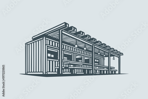 Industrial Shipping Container Bar Outdoor Seating Graphic