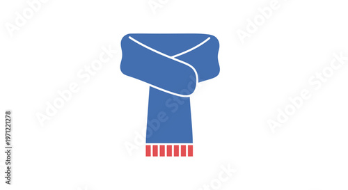 A minimalist graphic illustration of a blue scarf with a red trim for cold weather