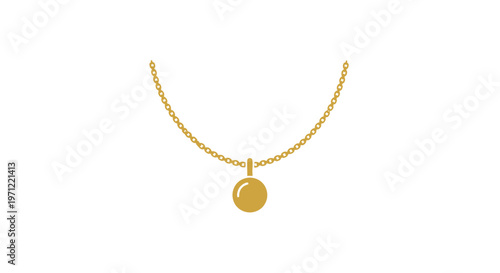 Minimalist Golden Pendant Necklace on White Background, Simple Jewelry Icon Illustration