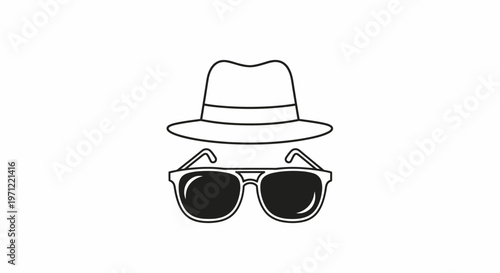 Minimalist graphic of a fedora and sunglasses suggesting mystery and anonymity