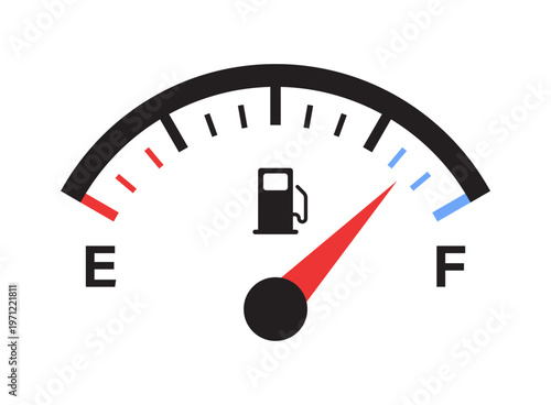 Fuel tank meter icon in flat style. Petrol gauge dashboard vector illustration on isolated background. Energy indicator sign business concept.