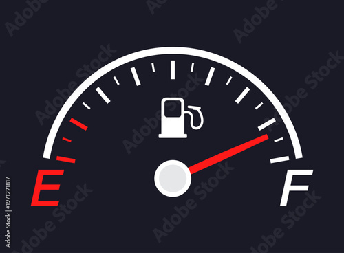 Fuel tank meter icon in flat style. Petrol gauge dashboard vector illustration on isolated background. Energy indicator sign business concept.