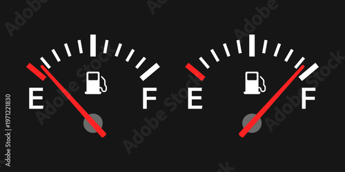 Fuel tank meter icon in flat style. Petrol gauge dashboard vector illustration on isolated background. Energy indicator sign business concept.