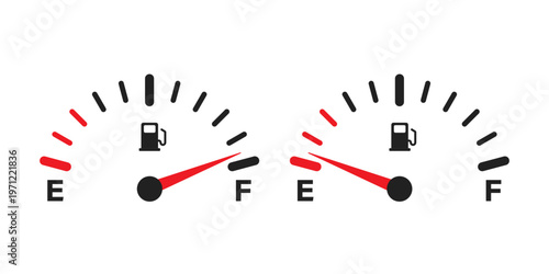 Fuel tank meter icon in flat style. Petrol gauge dashboard vector illustration on isolated background. Energy indicator sign business concept.
