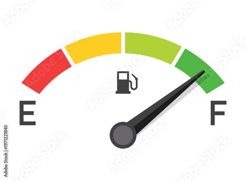 Fuel tank meter icon in flat style. Petrol gauge dashboard vector illustration on isolated background. Energy indicator sign business concept.
