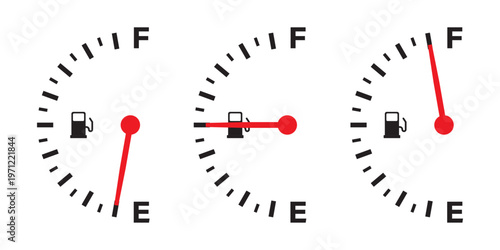 Fuel tank meter icon in flat style. Petrol gauge dashboard vector illustration on isolated background. Energy indicator sign business concept.