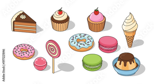 A colorful array of sweet treats perfect for a delightful dessert or snack illustration