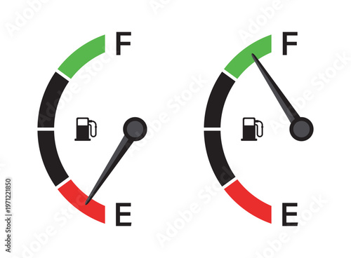 Fuel tank meter icon in flat style. Petrol gauge dashboard vector illustration on isolated background. Energy indicator sign business concept.