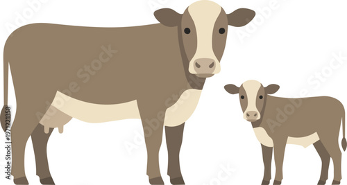Brown cow and calf standing.