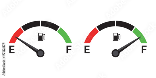 Fuel tank meter icon in flat style. Petrol gauge dashboard vector illustration on isolated background. Energy indicator sign business concept.