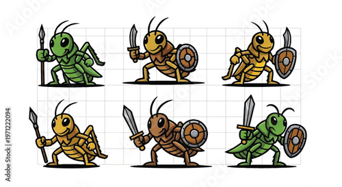 Illustration of armored insect characters with weapons for design