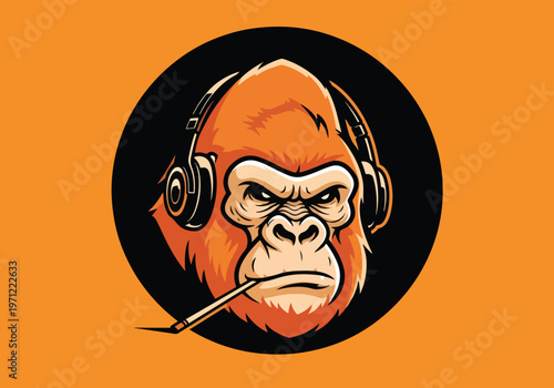 Gorilla mascot logo with headphones on: Gaming logo - Gaming Mascot - esport mascot vector illustration  Logo, Mascot, E-Sport, vector mascot - Mascot Logo