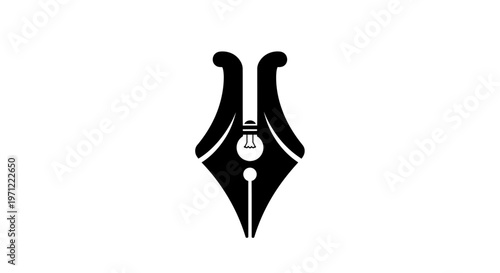 Creative concept logo with a pen nib shape and an illuminated lightbulb