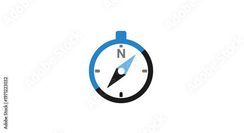 Minimalist Compass Icon: Navigational Symbol with Blue and Black Design on White Background