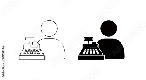 Two individuals at a desk using a vintage typewriter in a minimalist illustration.