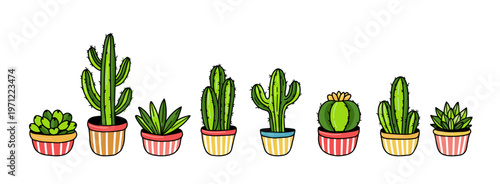 Cactus set. Desert prickly plants, Mexican cactus flowers, and tropical houseplants or cacti for summer climates.