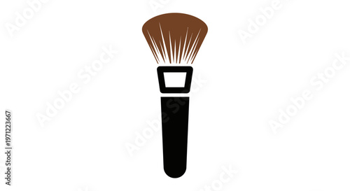 Illustration of a Makeup Brush with Black Handle and Brown Bristles on a White Background
