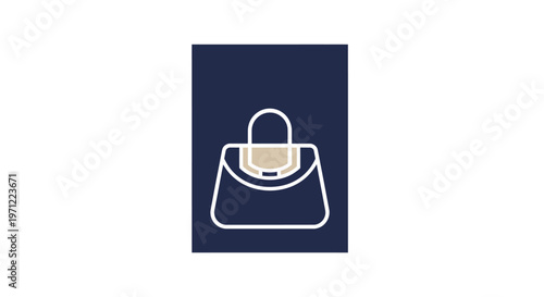Minimalist handbag design with a modern look in a dark blue rectangular frame