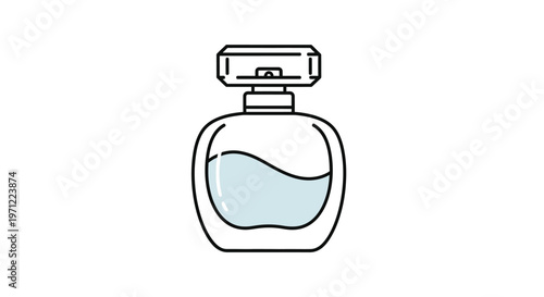 Minimalist perfume bottle illustration with a decorative cap and soft liquid inside