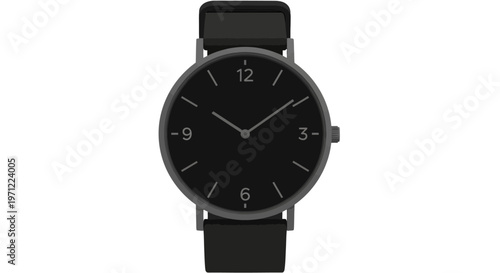 Minimalist wristwatch with black face, timekeeping device, isolated on a white background