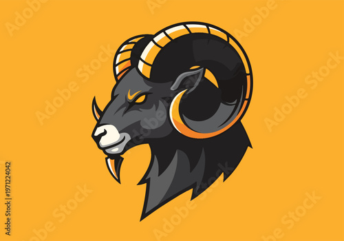 Black ram head with curved golden horns: Gaming logo - Gaming Mascot - esport mascot vector illustration  Logo, Mascot, E-Sport, vector mascot - Mascot Logo