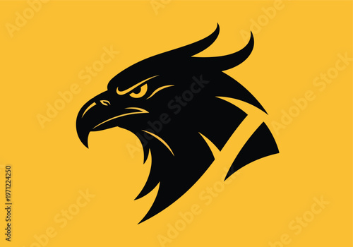 Black eagle head silhouette on yellow: Gaming logo - Gaming Mascot - esport mascot vector illustration  Logo, Mascot, E-Sport, vector mascot - Mascot Logo