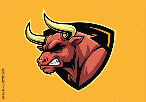 Charging red bull mascot with shield: Gaming logo - Gaming Mascot - esport mascot vector illustration  Logo, Mascot, E-Sport, vector mascot - Mascot Logo