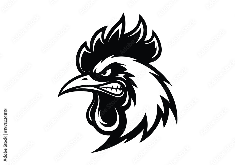 Fototapeta premium Angry rooster mascot head vector illustration: Gaming logo - Gaming Mascot - esport mascot vector illustration Logo, Mascot, E-Sport, vector mascot - Mascot Logo