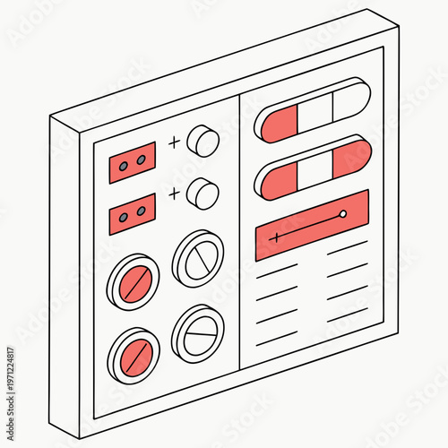 Flat design modern user interface control panel with sliders toggles and buttons for app or website design.