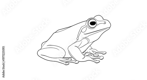 Detailed Line Drawing of a Frog Sitting Still.