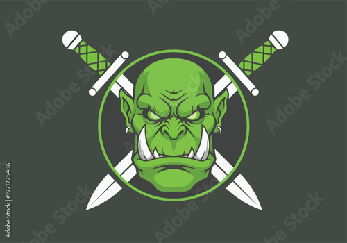 Green orc warrior mascot head with swords: Gaming logo - Gaming Mascot - esport mascot vector illustration  Logo, Mascot, E-Sport, vector mascot - Mascot Logo