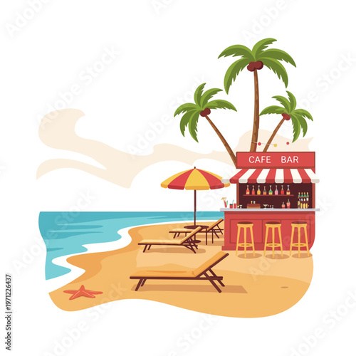 Beachside Cafe Bar & Relaxation Illustrations – Coastal Getaway Design for Social Media, Merchandise & Digital Projects