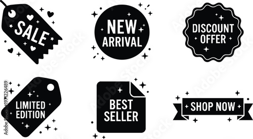 Black and white sale new arrival discount best seller limited edition shop now vector icons