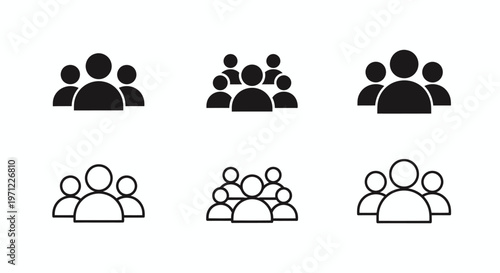 Group of people icons representing a diverse community and teamwork in a simple vector illustration.