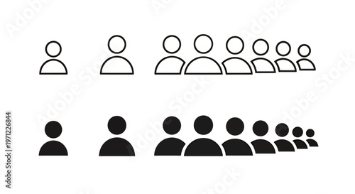 Outline and solid silhouettes depicting two-tier crowd of people in a group scene.