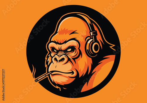 Gorilla with headphones and cigar logo: Gaming logo - Gaming Mascot - esport mascot vector illustration  Logo, Mascot, E-Sport, vector mascot - Mascot Logo