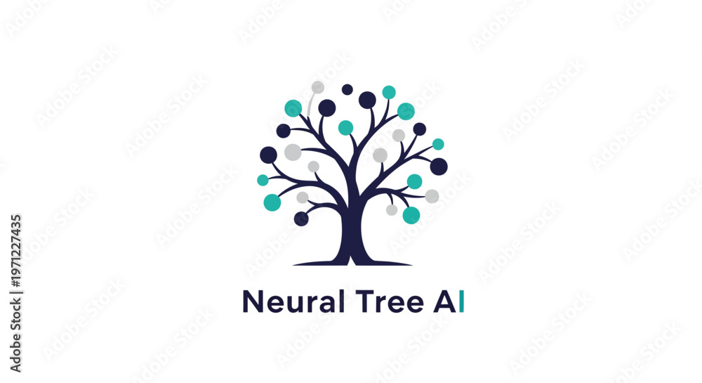 Obraz premium A Modern AI Logo Depicting a Tree with Neural Connections and the Words Neural Tree AI