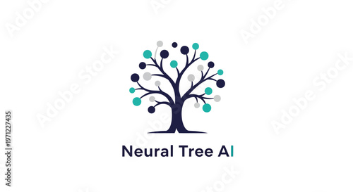 A Modern AI Logo Depicting a Tree with Neural Connections and the Words Neural Tree AI