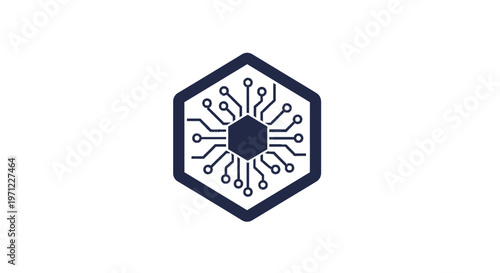 Abstract illustration of a circuit board inside a hexagon, representing digital technology