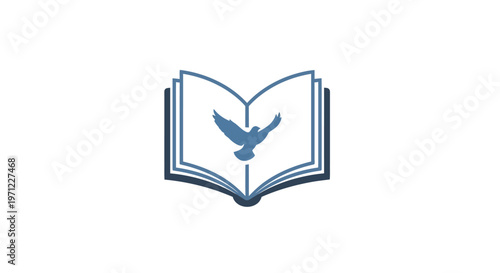 Symbolic Illustration of a Book with a Dove Emblem on a Clean White Background