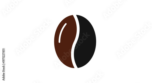 Graphic depiction of a coffee bean featuring brown and black colors on white backdrop