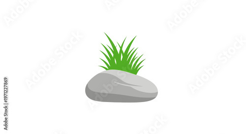 Minimalist graphic of a rock with growing grass, representing nature's resilience and simplicity