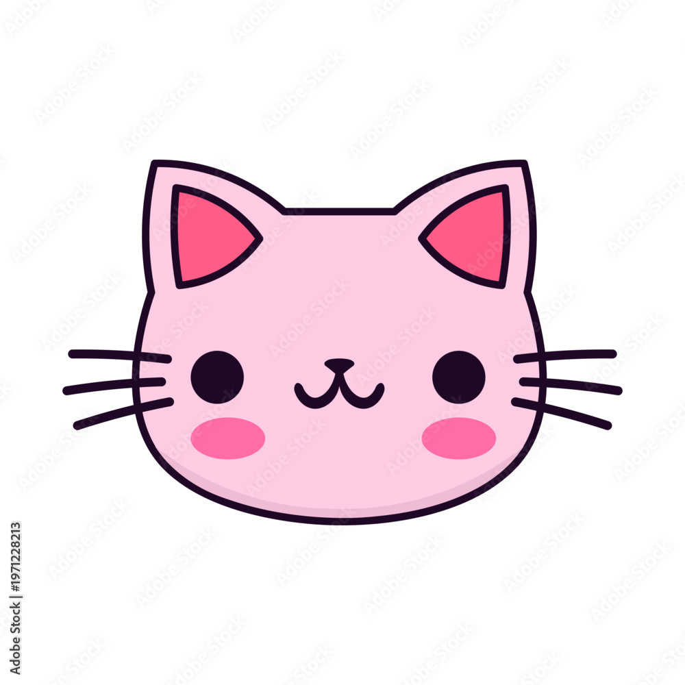 Fototapeta premium Adorable Pink Kitten Face Cartoon Illustration in Kawaii Style