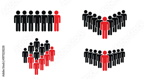 Crowd of silhouetted figures with a red leader highlighting unity and leadership.