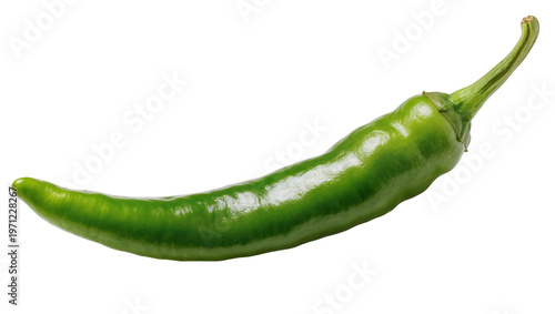 Fotografie Long vibrant green chili pepper with stem