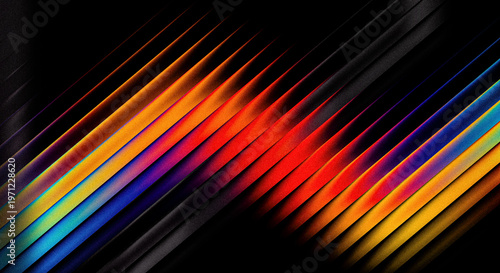 Konstfotografi Abstract background with diagonal colorful glowing lines on a dark surface