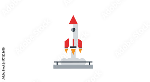Illustration of a rocket launching into space from a launchpad for future journey