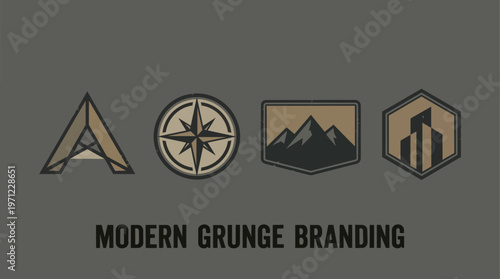 Modern Grunge Branding Logo Set.