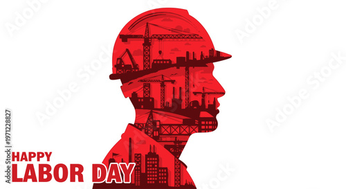 A red silhouette of a construction worker on Labor Day
