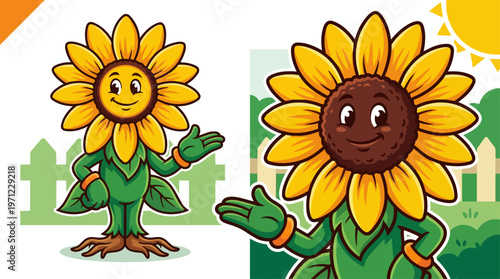 Cartoon Sunflower Character Illustration.